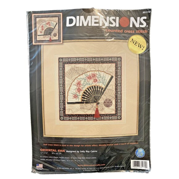 NEW Vintage Dimensions Oriental Fan Counted Cross Stitch Kit 12"x12" No. 35170 - Picture 1 of 5